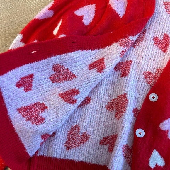 Cupcakes and Cashmere Red Cardigan with Pink and White Heart Pattern - Picture 4 of 4